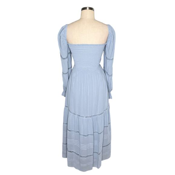 REFORMATION Jessy Dress Smocked Midi Dress Mineral Blue Women's Size 0 Boho Chic - Picture 5 of 9